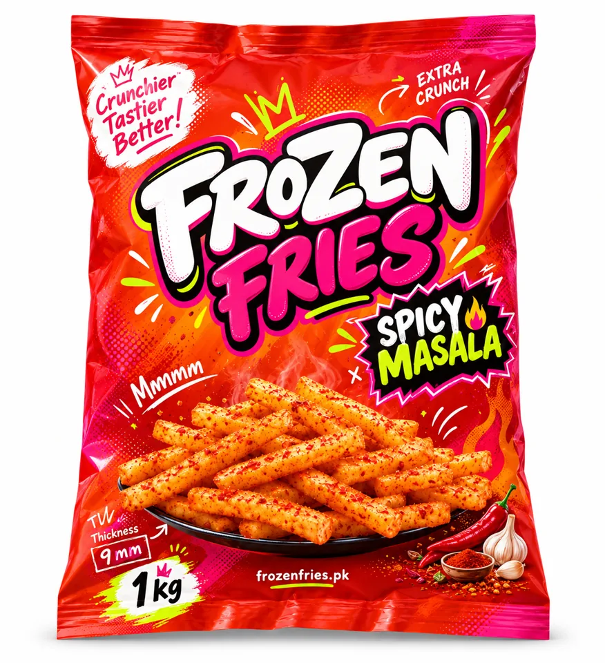 Spicy Masala Frozen Fries 1 kg front package